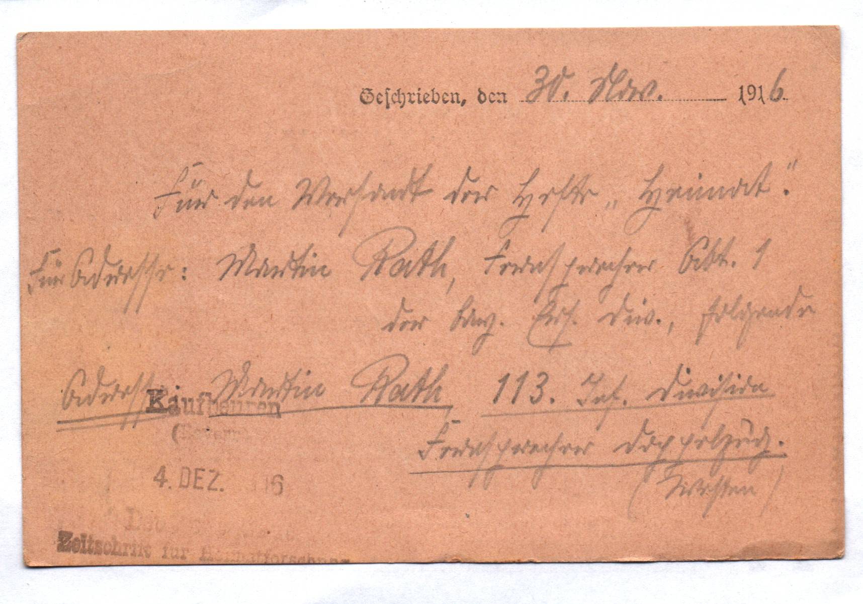 Feldpostkarte Stempel Doppel Fernsprech Zug 1916 Stempel Feldpost Feldpostkarte Stempel Doppel Fernsprech Zug 1916 Stempel Feldpost