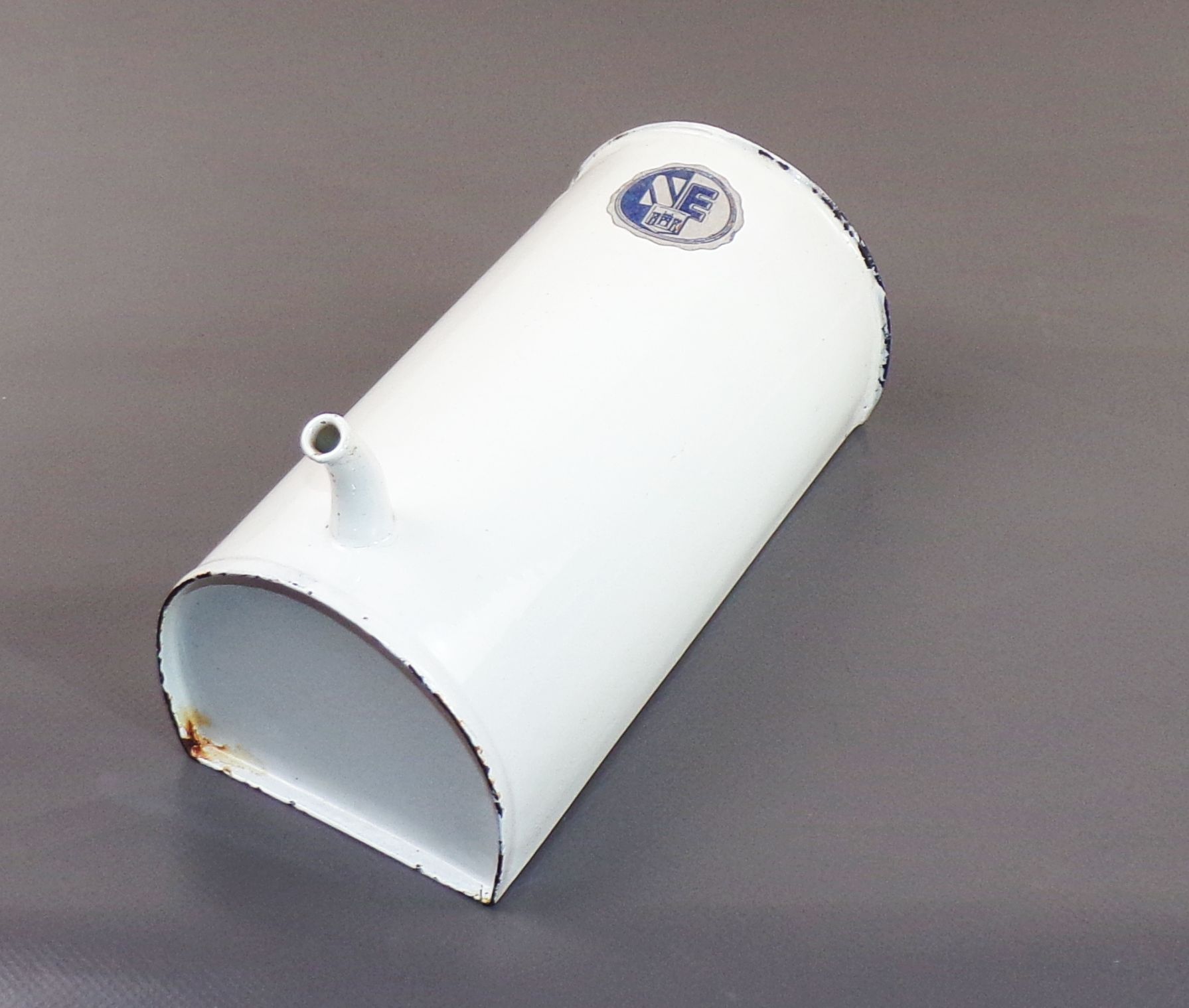 Alter Email Gefäß Weiss Blau Einlauf Behälter shabby Pflanzgefäß 