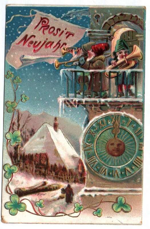 Ak Zwerge machen Musik auf Kirchturm Prosit Neujahr 1907