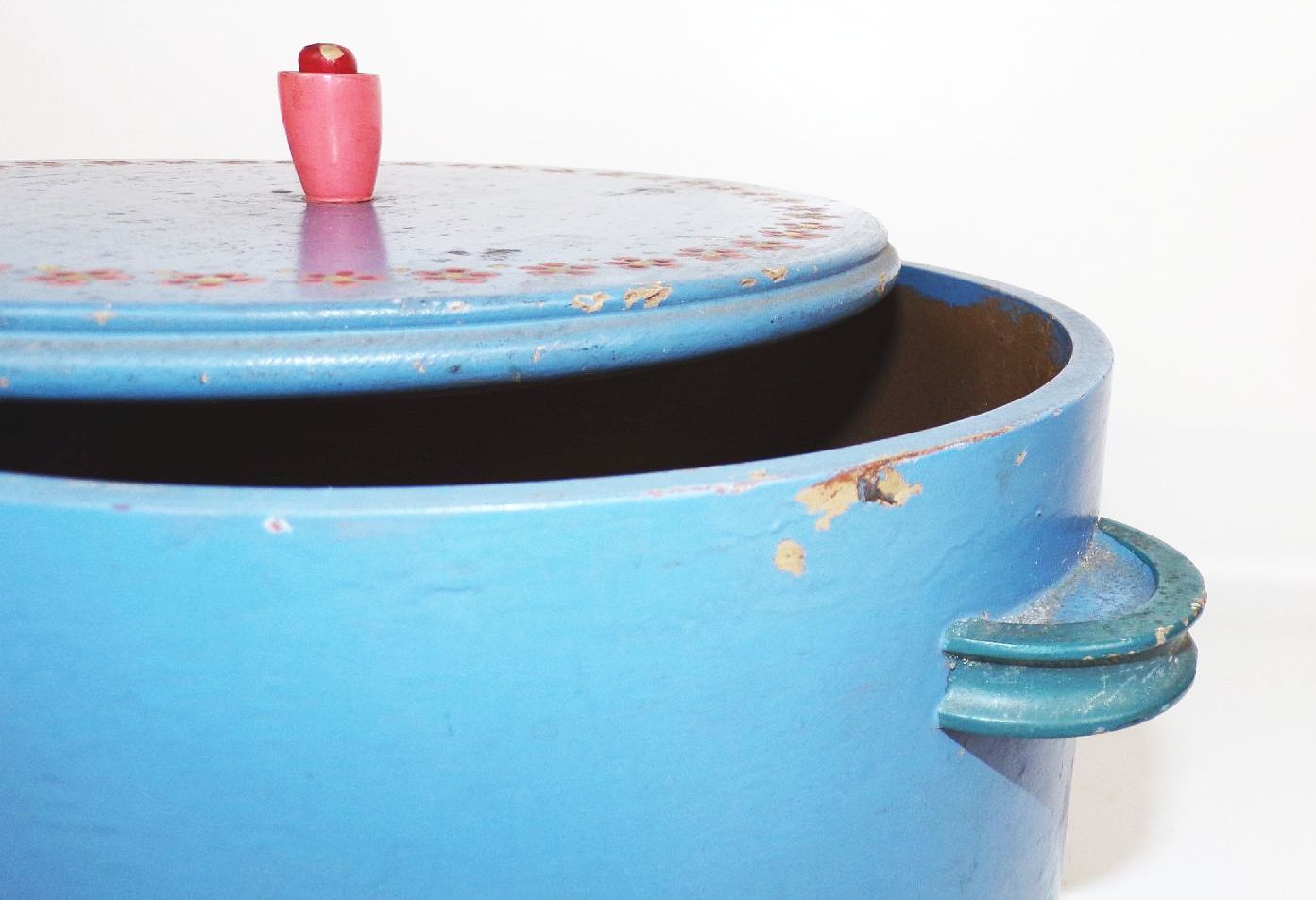 Alter Holztopf handbemalt Dose Wolle Behälter Erzgebirge Handarbeit 