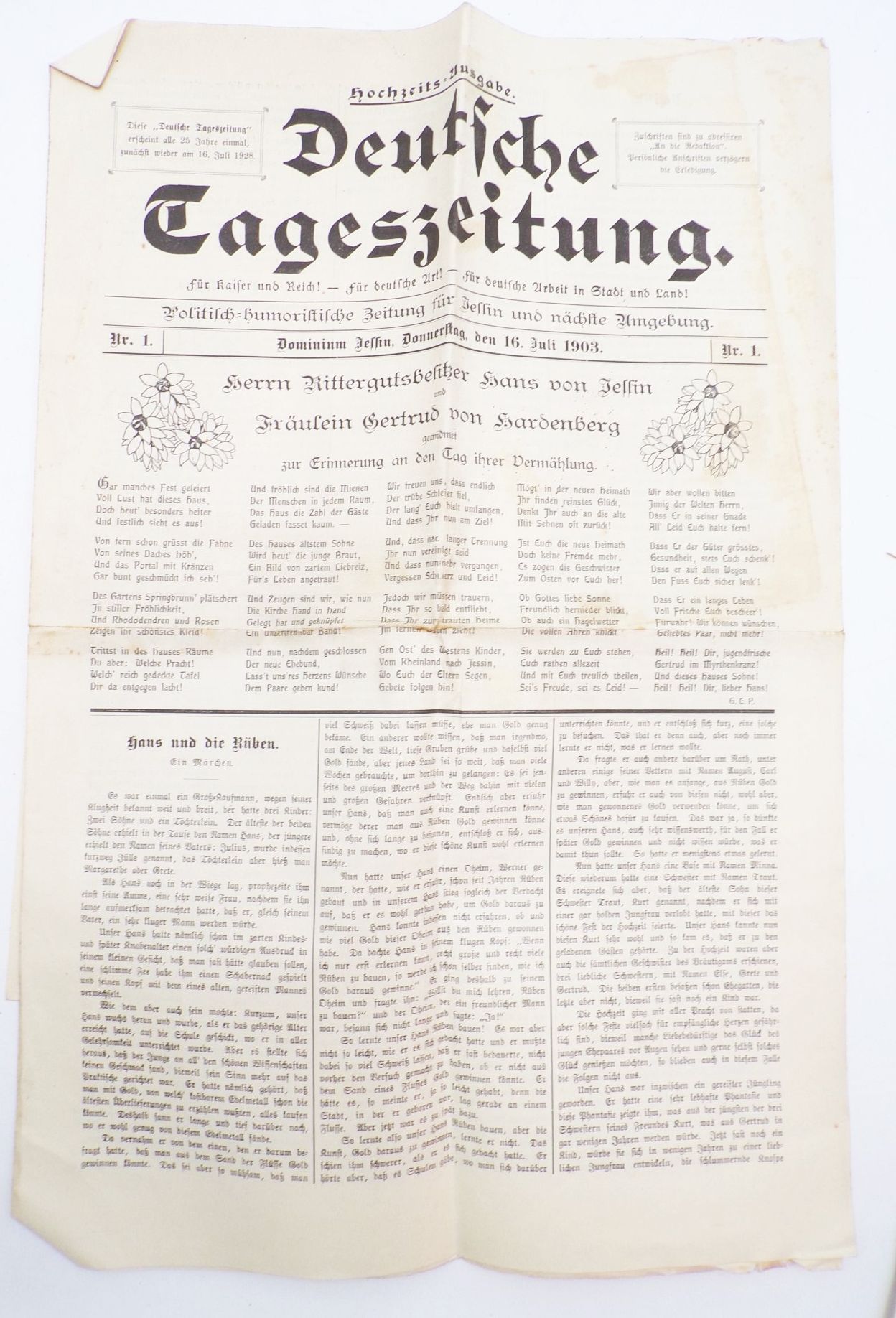 Hochzeit Elberfeld Zeitung Programme Speisekarte um 1900 