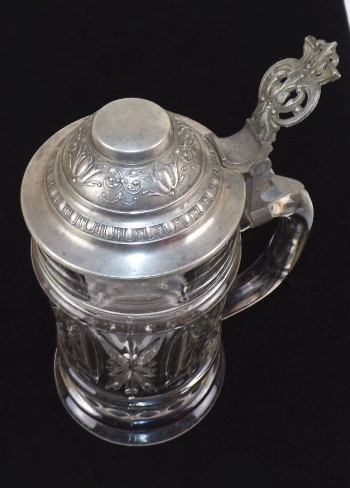 Alter Bierkrug Pressglas Zinndeckel Deko Alter Bierkrug Pressglas Zinndeckel Deko