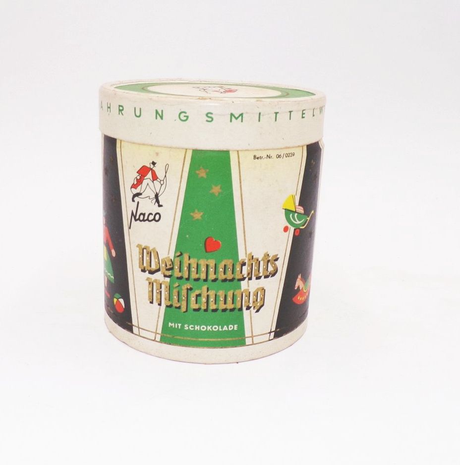 Alte Dose Konsum Cottbus Weihnachtsmischung Schokolade um 1960 Pappdose