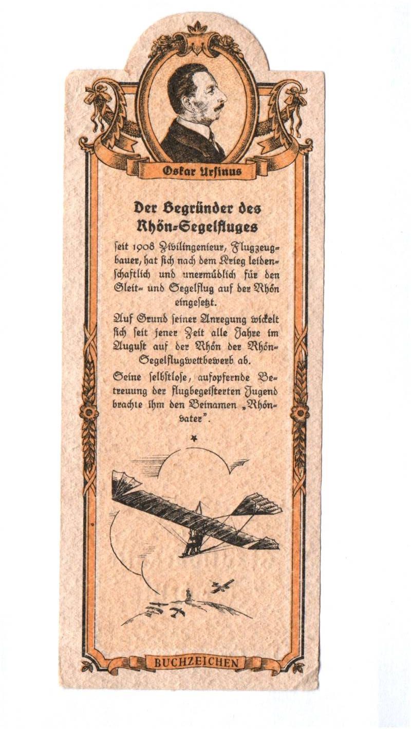 Lesezeichen Sparkasse Görlitz Rhön Segelflug Buchzeichen 1930er 