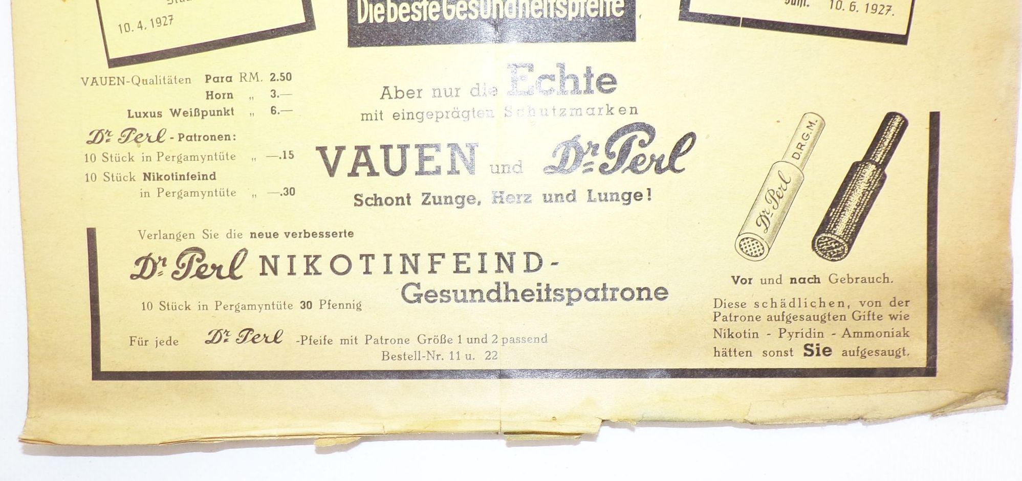 Reklame Prospekt Vauen Pfeife pipes Nürnberg Dr Perl 1930er 