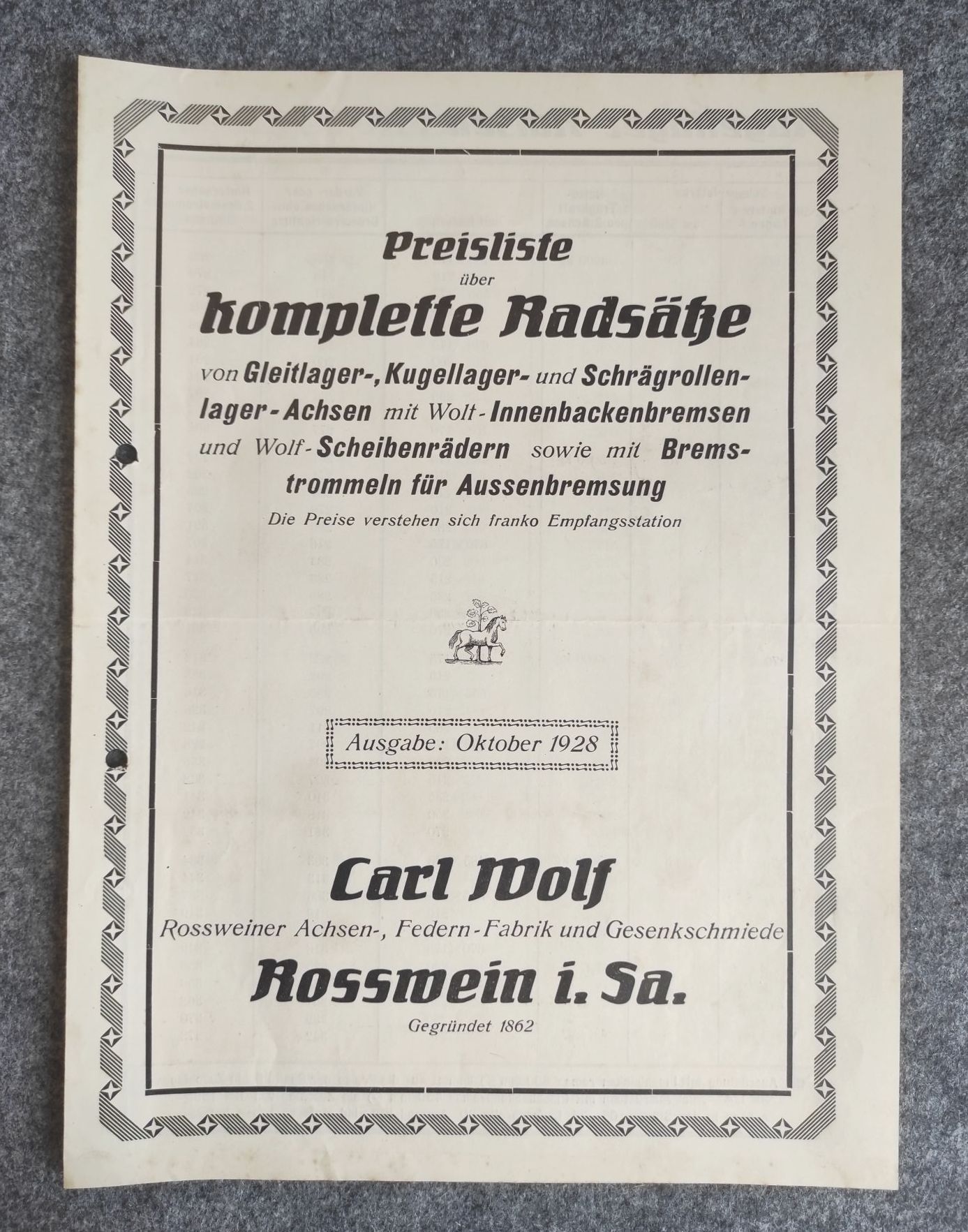 Carl Wolf Rosswein Sachsen alte Werbeblätter Preislisten 1929 Carl Wolf Rosswein Sachsen alte Werbeblätter Preislisten 1929