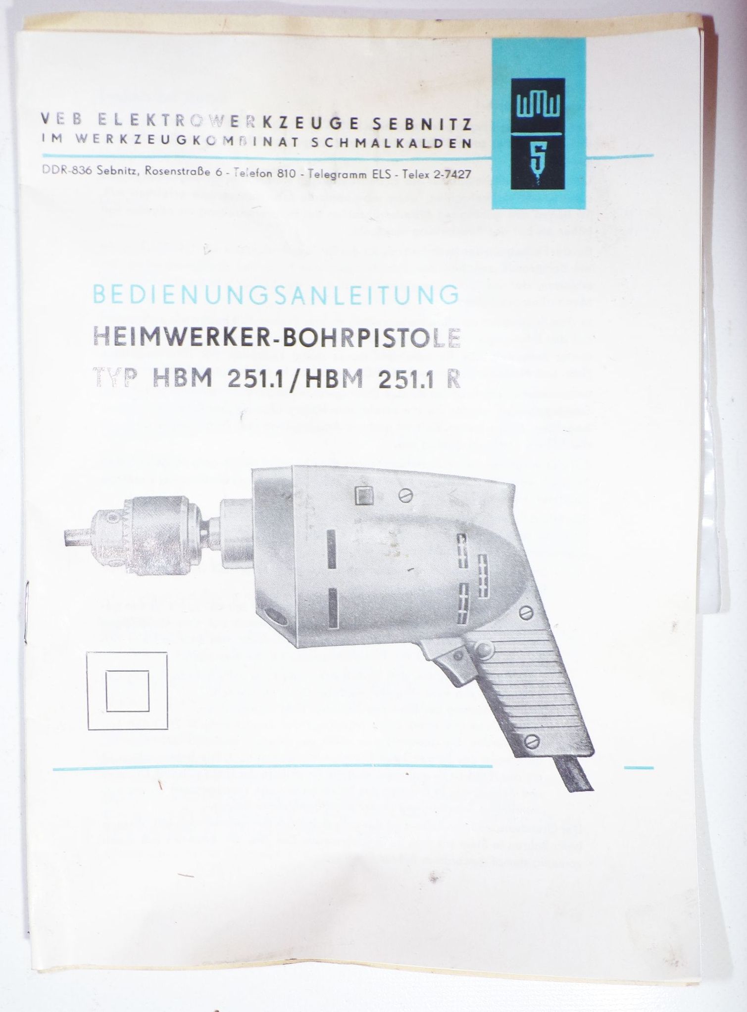 WMW Bohrmaschine HBM 251.1 Heimwerker Bohrpistole OVP DDR 