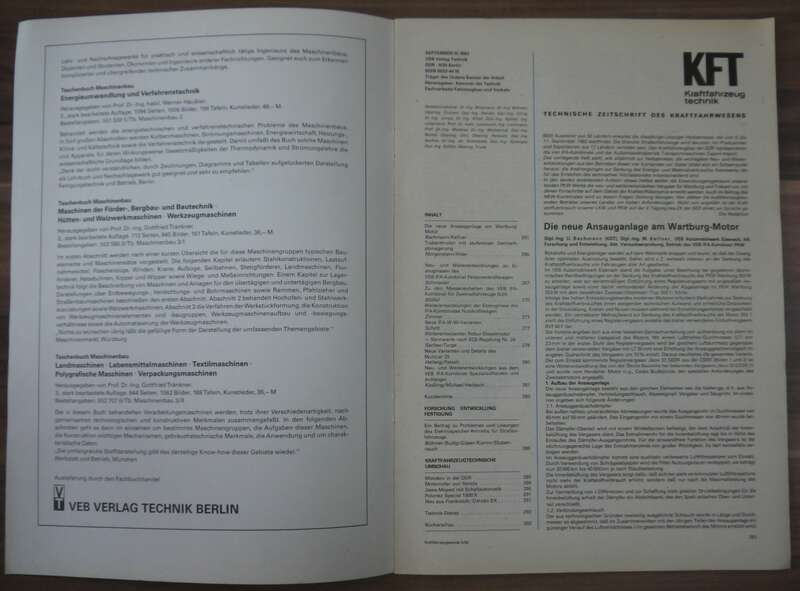 KFT Zeitschrift DDR Neue Vergaser für Wartburg und Trabant September 1982