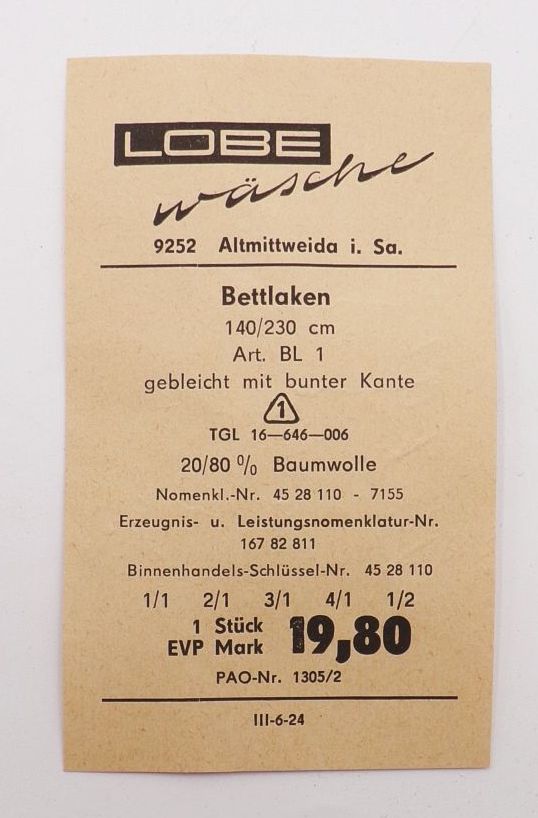 Lobe Wäsche Bettlaken 140 x 230 cm DDR Unbenutzt OVP Lobe Wäsche Bettlaken 140 x 230 cm DDR Unbenutzt OVP