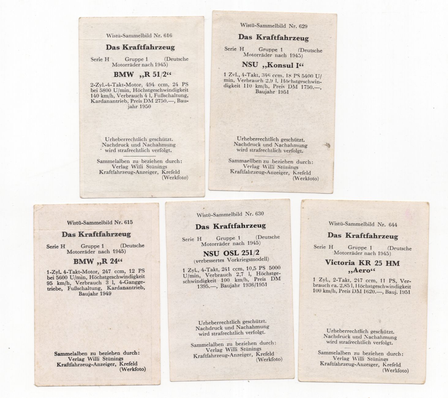 Alte Wistü Sammelbilder Das Kraftfahrzeug 5 Stück
