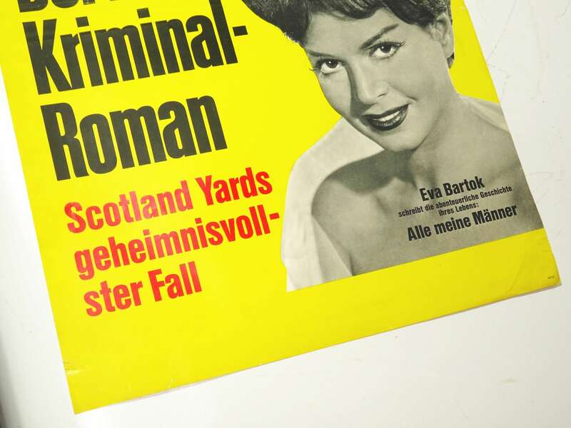 Illustrierte Poster neuer Krimi Eva Bartok 1961 Vintage Plakat Zeitung