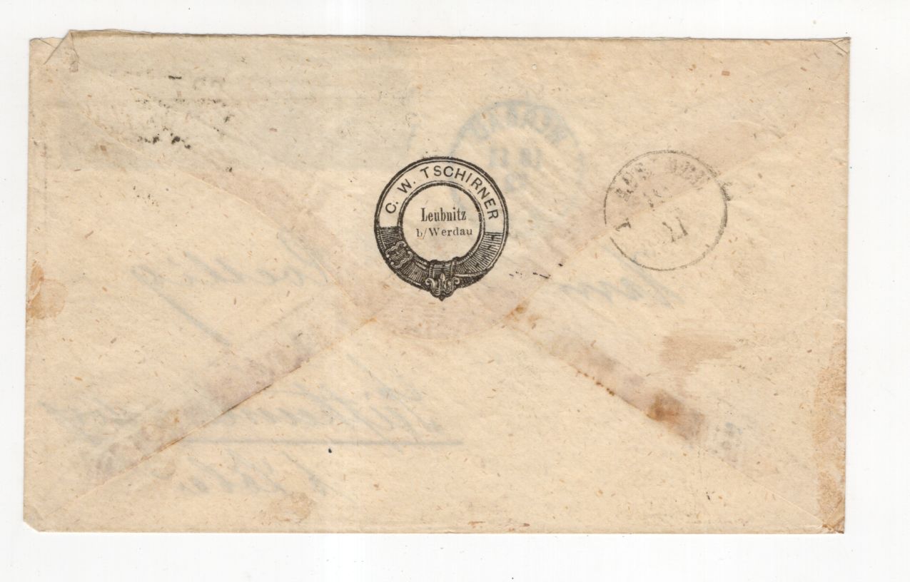 Brustschild Brief 1872 Bahnhof Werdau nach Seifhennersdorf Dreierstreifen 