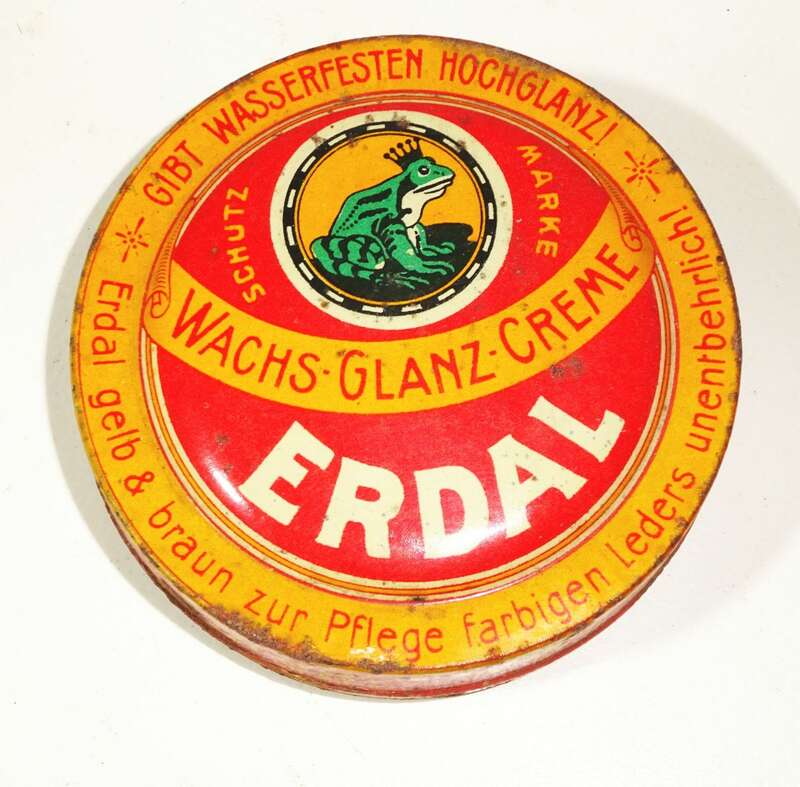 Alte Erdal Blechdose Wachs Glanz Creme Frosch 1930er Deko Reklame