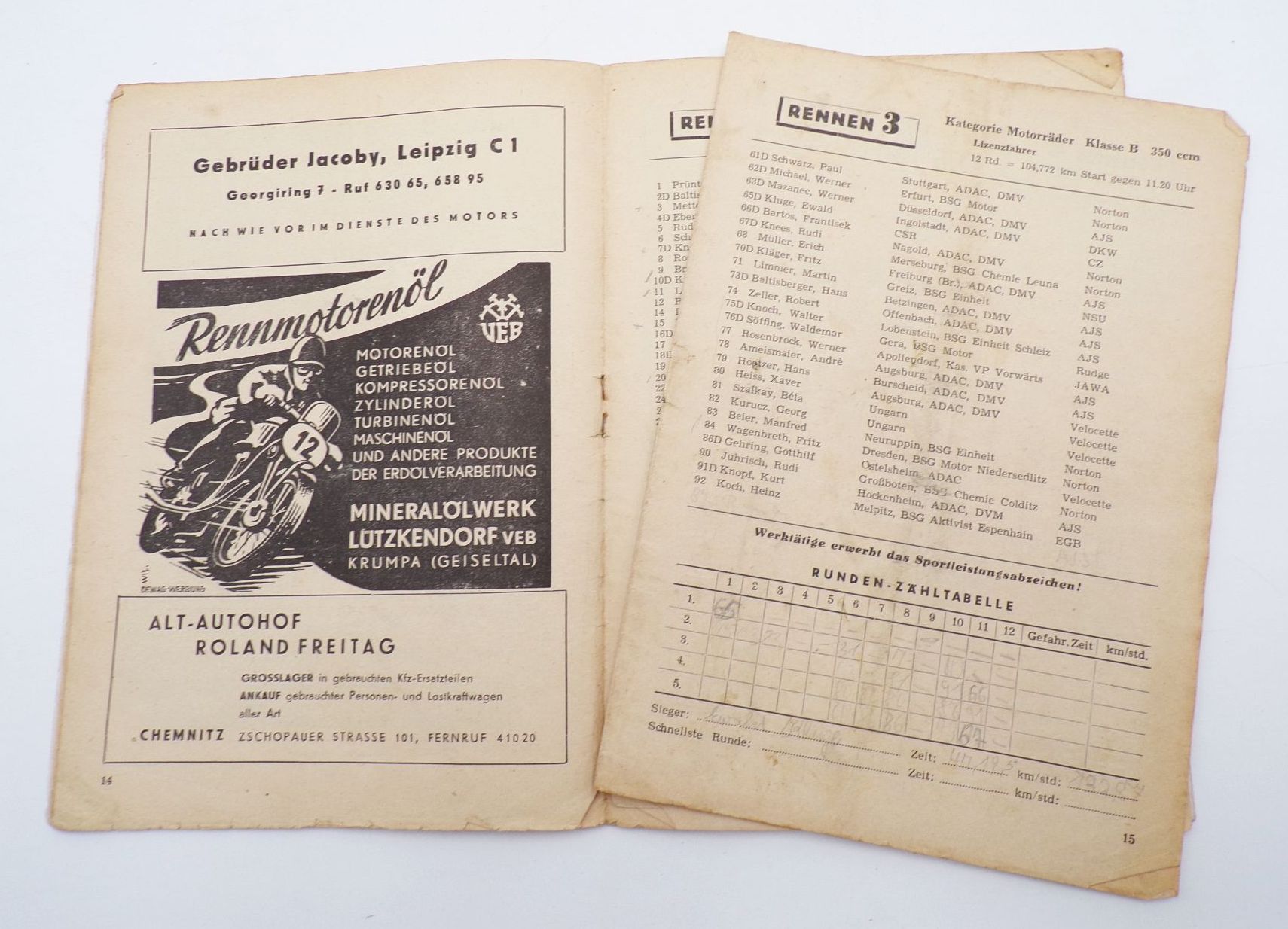 Sachsenring Rennen 1952 Hohenstein Ernstthal DDR