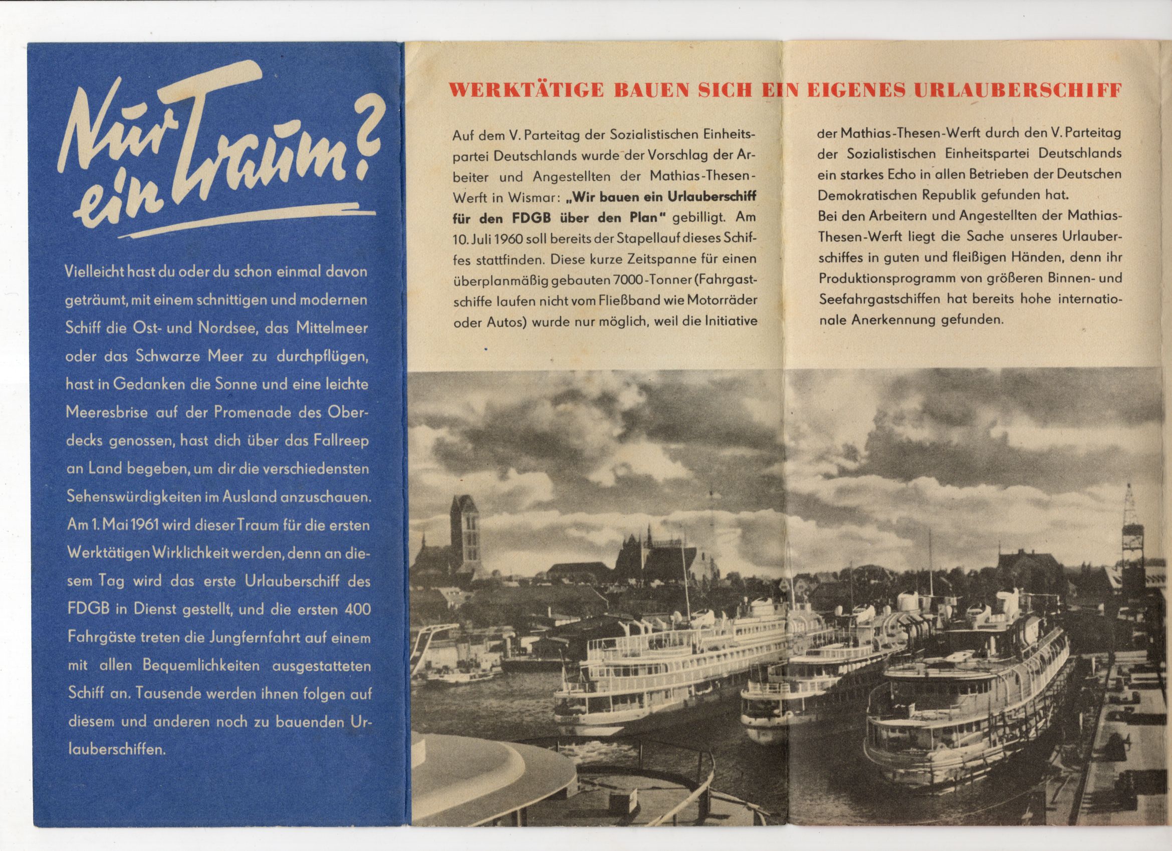 Prospekt Unser FDGB Urlauberschiff 1959 DDR Werbung Prospekt Unser FDGB Urlauberschiff 1959 DDR Werbung