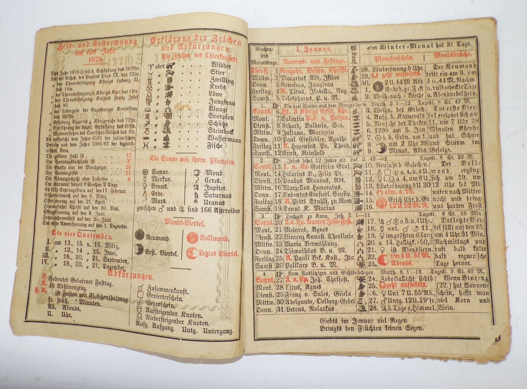 Alter Kalender Neuer Schreib Kalender 1878 Steinhauser Kempten Bayern 