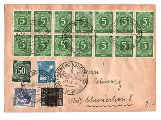 Brief 1948 nach Augsburg MF nach Schmiechen 