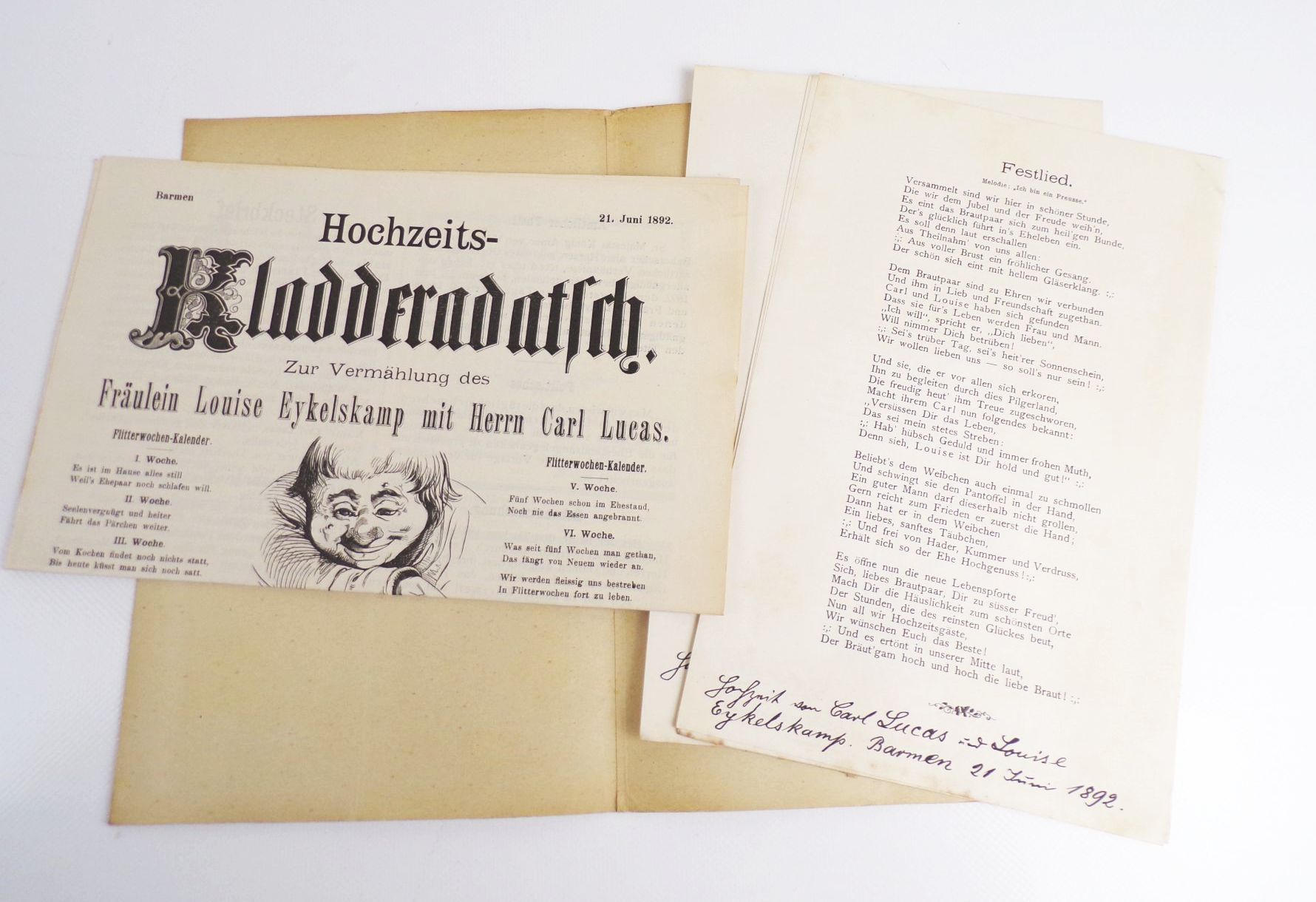 Hochzeitprogramme um 1890 Boeddinghaus Barmen Wuppertal Düsseldorf 