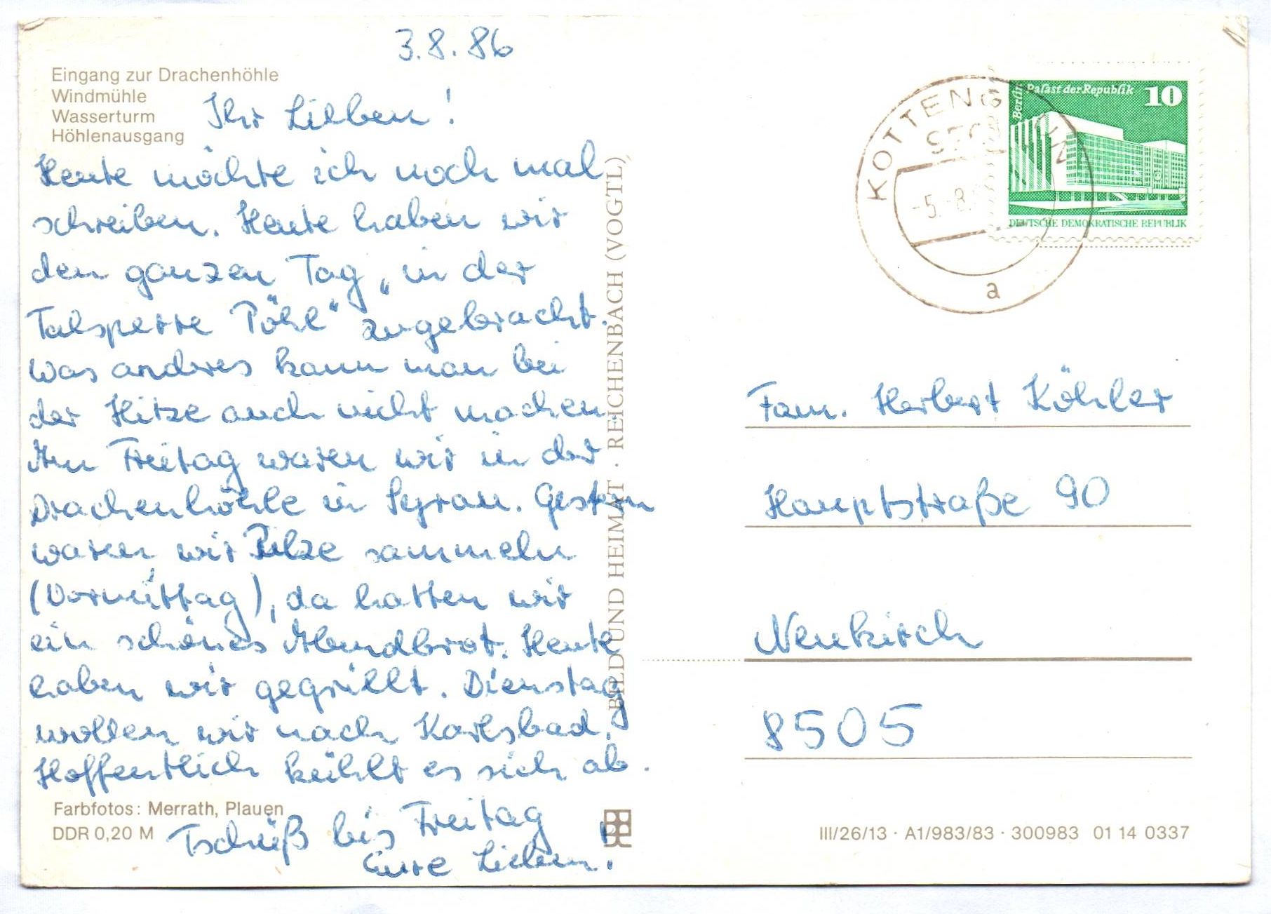 Ak Syrau Kreis Plauen DDR 1986 Eingang zur Drachenhöhle Windmühle Wasserturm