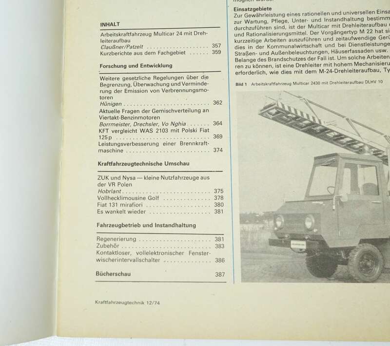 KFT Kraftfahrzeugtechnik Zeitschrift 12 1974 Multicar 24 Shiguli WAS2103