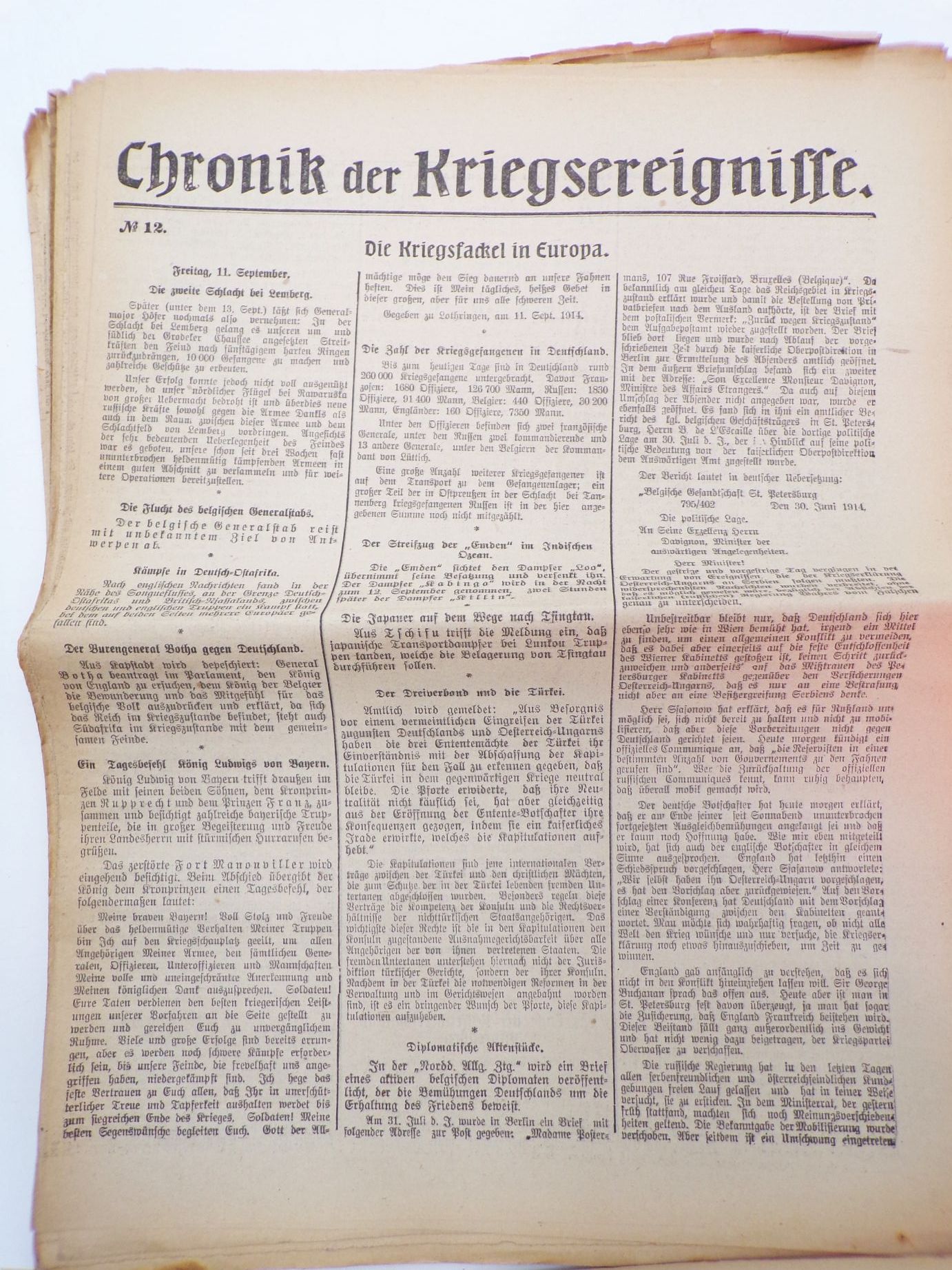 Chronik der Kriegsereignisse No 1 bos 38 Zeitung 1 Weltkrieg 