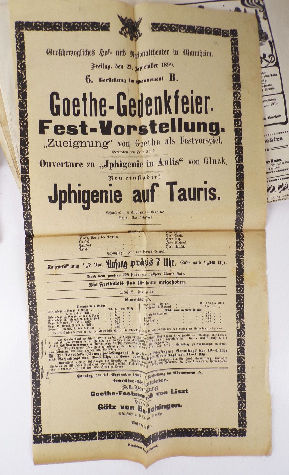 Konvolut Mannheim Theater Programme Plakate Aushänge um 1910 Konvolut Mannheim Theater Programme Plakate Aushänge um 1910