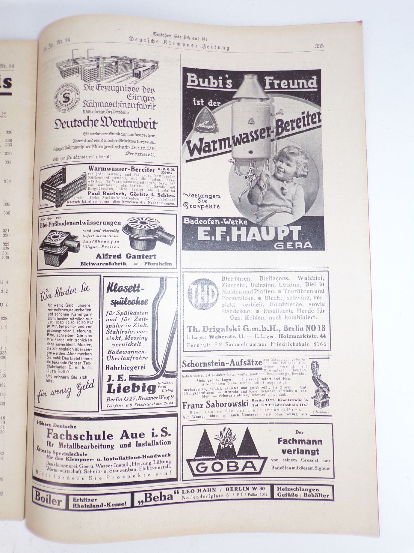 Deutsche Klempner Zeitung Installateur Anzeigen Reklame um 1938