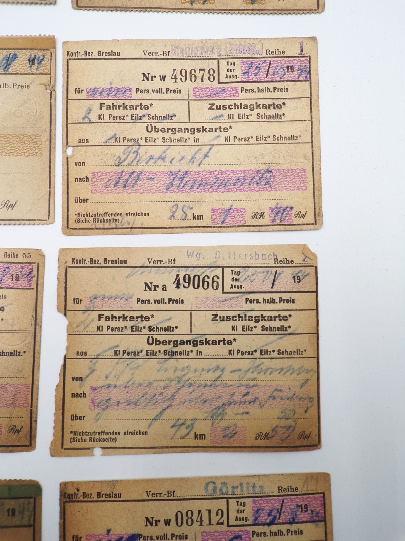 Konvolut Eisenbahn Fahrscheine Schlesien Konvolut Eisenbahn Fahrscheine Schlesien