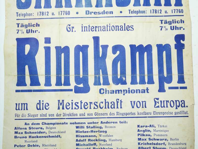 Plakat Sarrasani Ringkampf Konkurrenz Ringer 1913 Original Litho Zirkus Dresden Poster