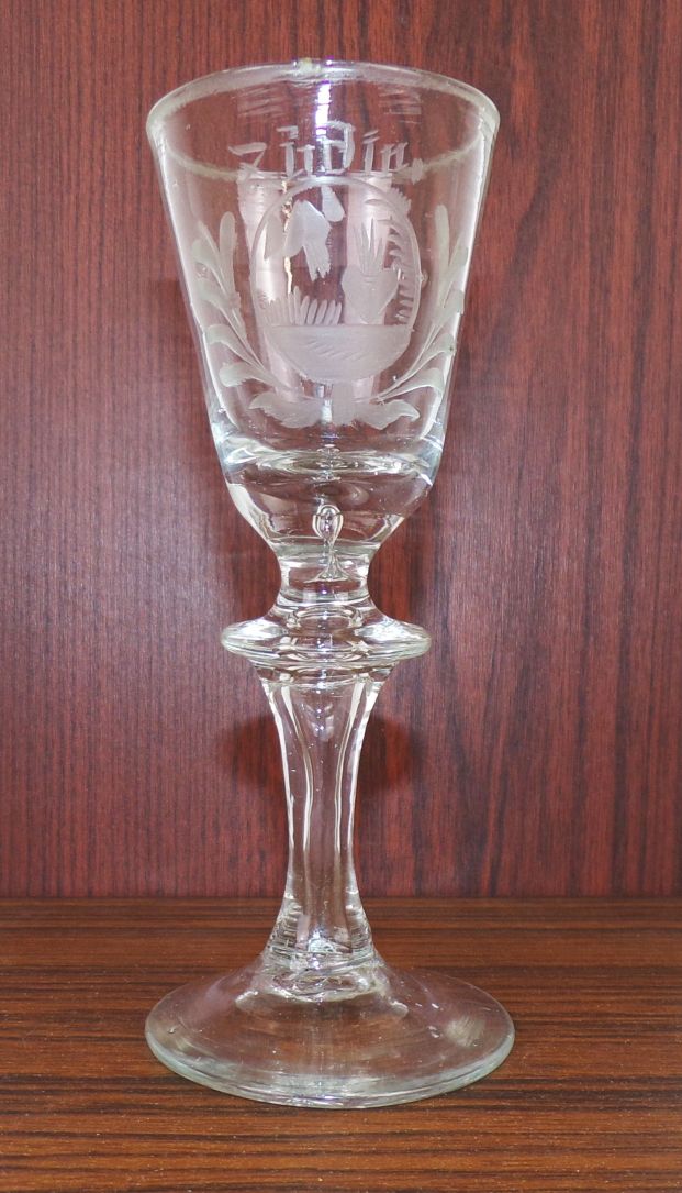 Barock Glas um 1750 Zu Dir Sinnspruch Kelch Pokal 