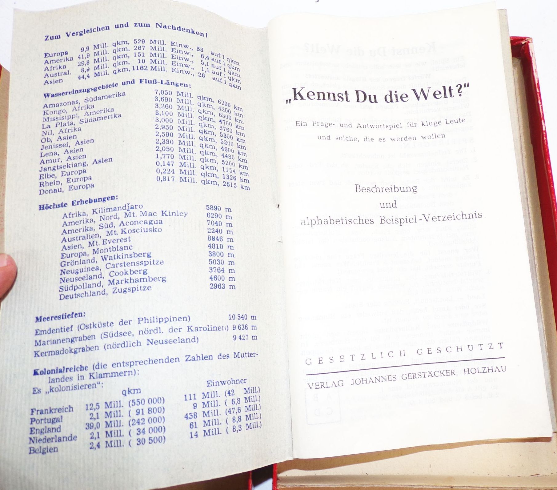 Kennst Du die Welt Frage und Antwortspiel Johannes Gerstäcker Holzhau 1951 