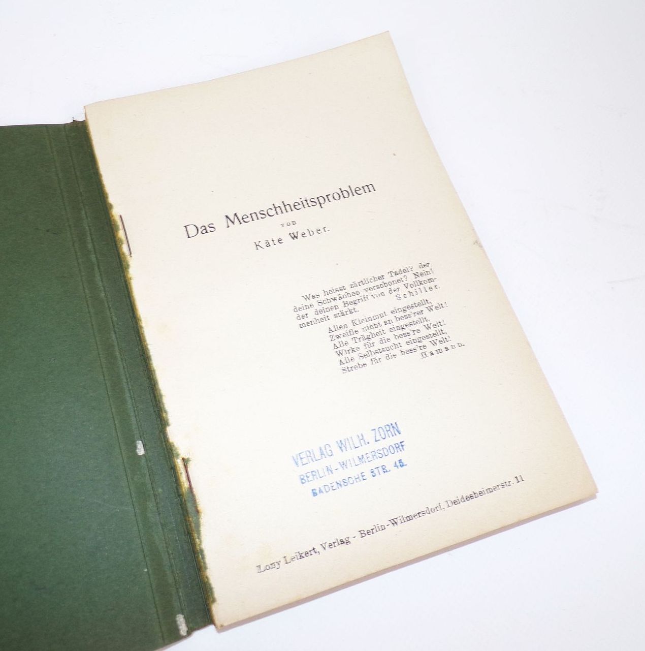 Das Menschheits Problem Käte Weber 