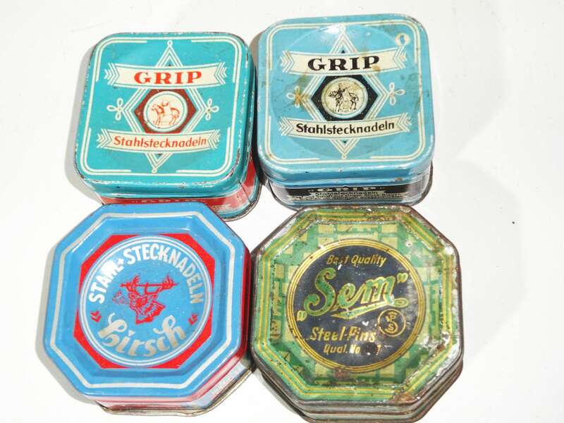 Konvolut Blechdose Stecknadeln Vintage Deko Sammler Reklame