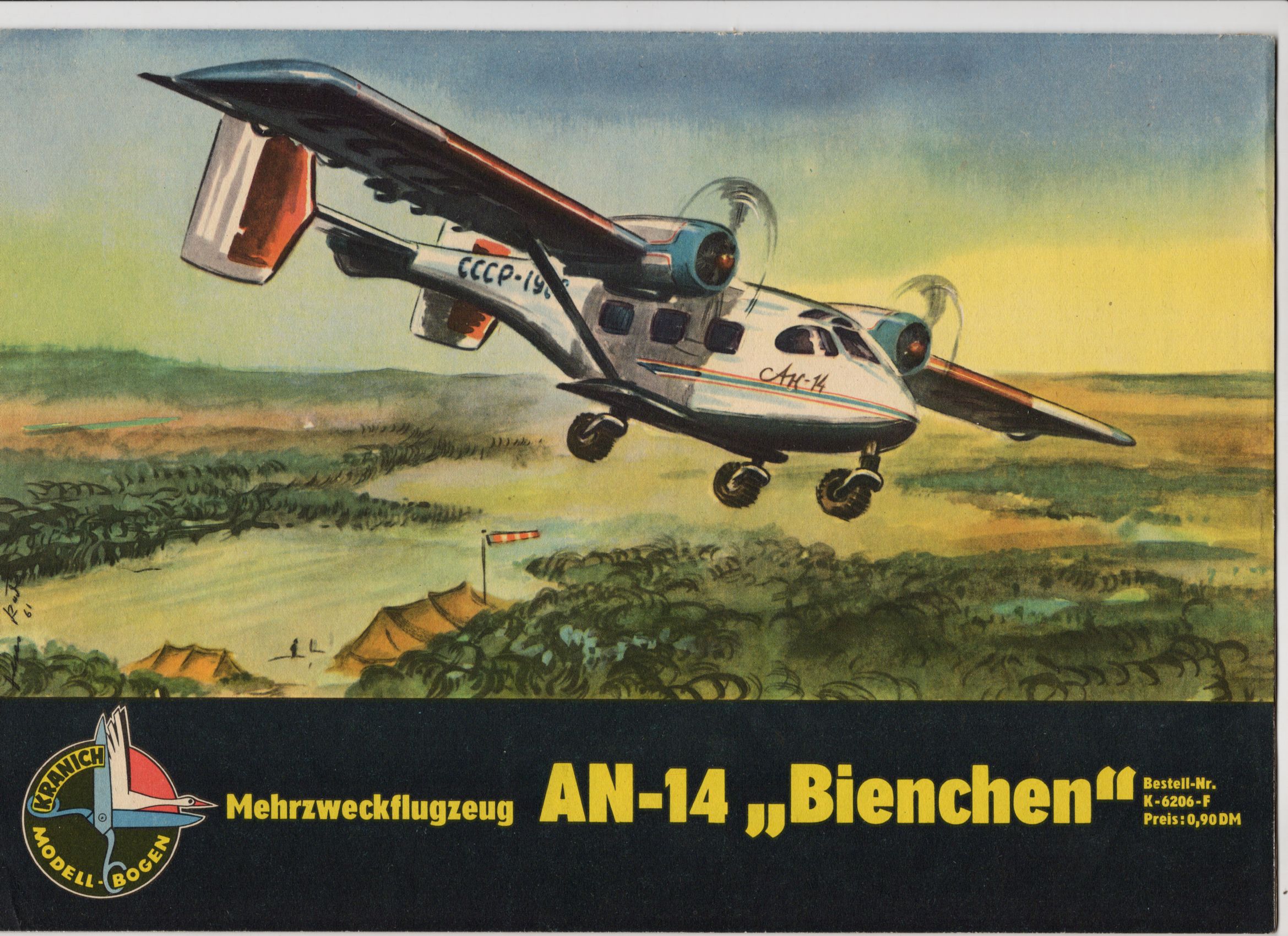 Alter Kranich Modellbogen Mehrzweckflugzeug AN-14 Bienchen 