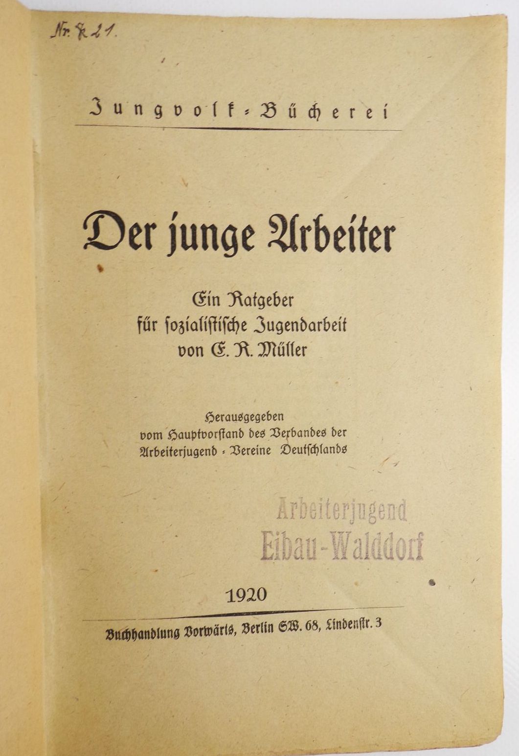 Der junge Arbeiter Ein Ratgeber für sozialistische Jugendarbeit 1920