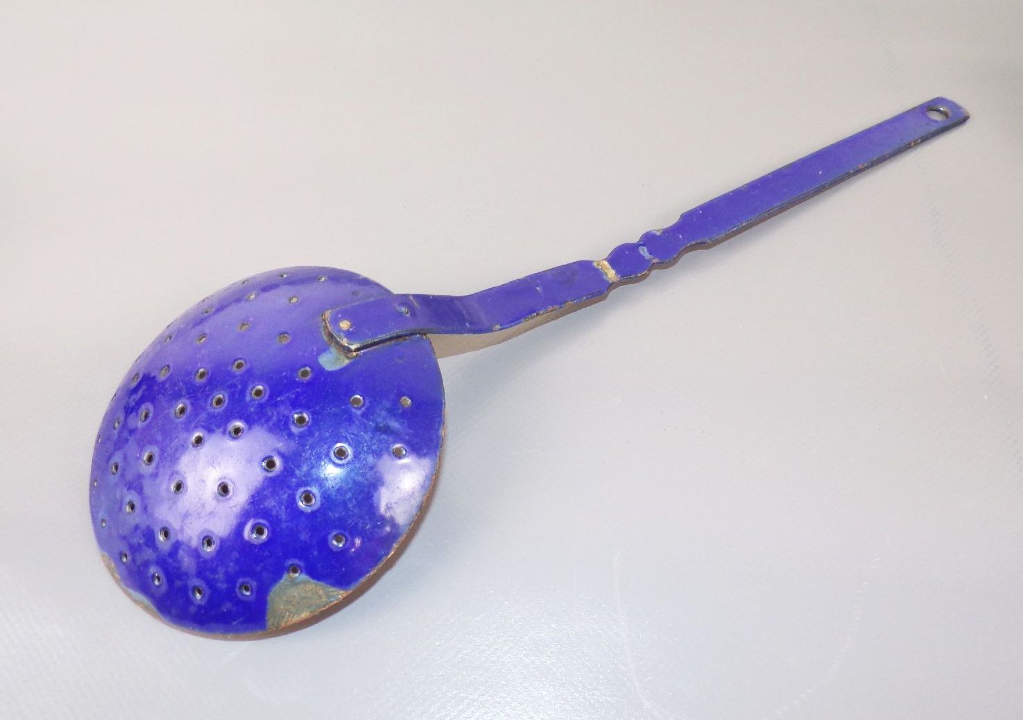 Alte Schaumkelle Emaille Weiß Blau Kelle Küche Deko Vintage 