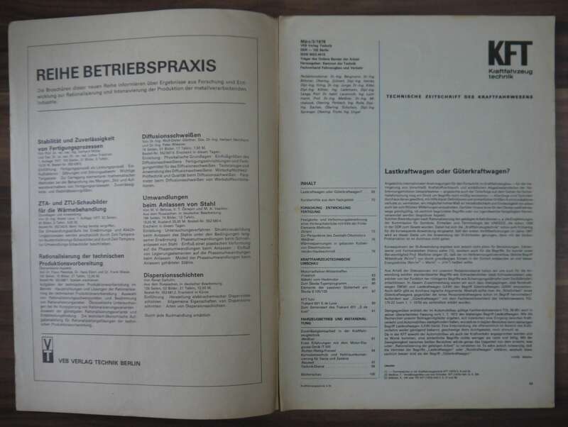 Zur Perspektive des Zweitakt Ottomotors KFT März 1978 Trabant S de luxe Trabant