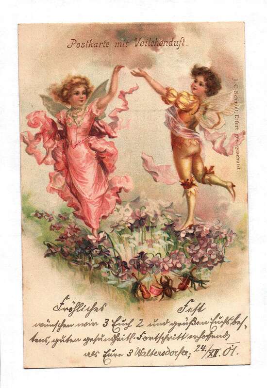 Motivkarte Blumen Elfen Kinder Künstlerkarte 1901