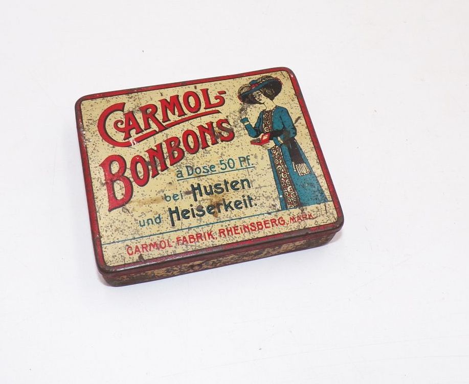 Alte Bonbondose Blechdose Carmol Bonbons Rheinsberg um 1910