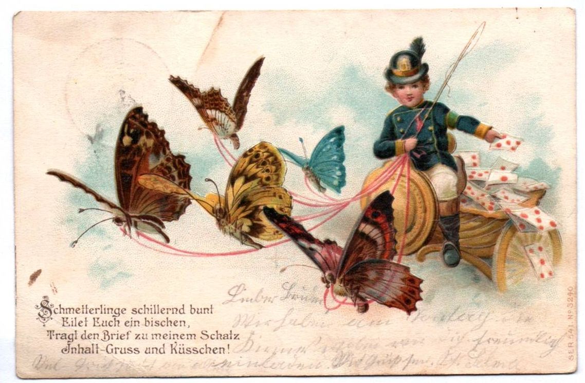 Litho Ak Schmetterlinge Kutsche geprägt 1908