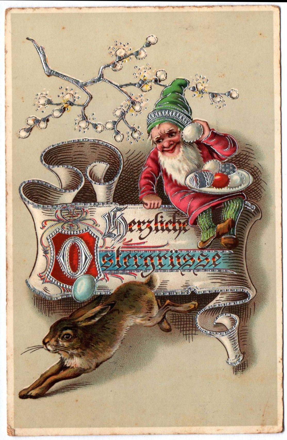 Künstler Ak Herzliche Ostergrüsse Wichtel Zwerg mit Hasen 1915 Künstler Ak Herzliche Ostergrüsse Wichtel Zwerg mit Hasen 1915