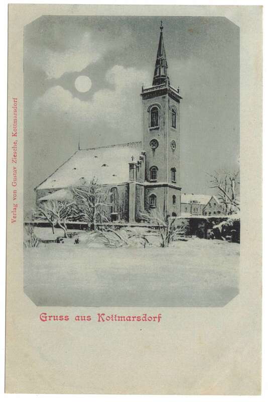 Mondschein Litho Ak Gruss aus Kottmarsdorf Kirche um 1900 (A4200