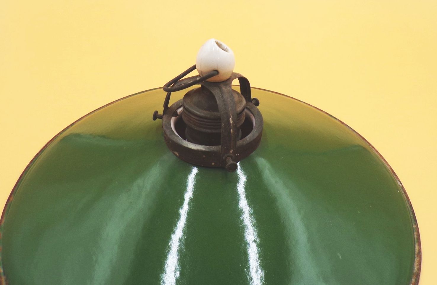 Alte Emaille Deckenleuchte Grün Weiß Vintage E27 Email Pendelleuchte