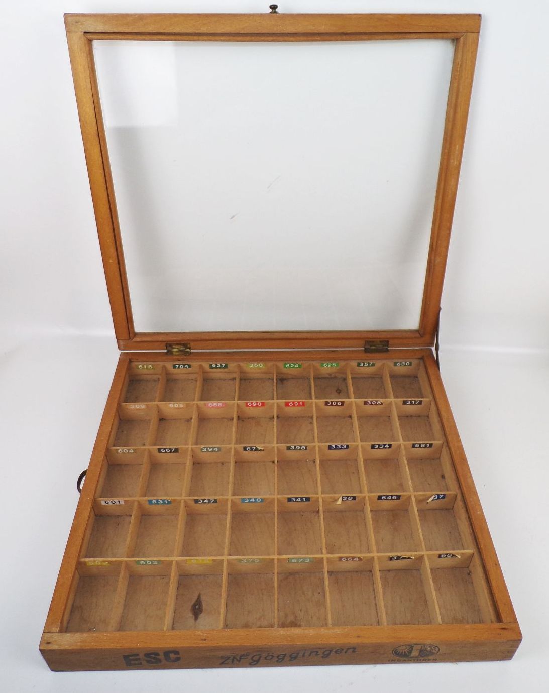 Alte Verkaufsvitrine ESC ZNF Indanthren Göggingen Nähseide Reklame Werbung