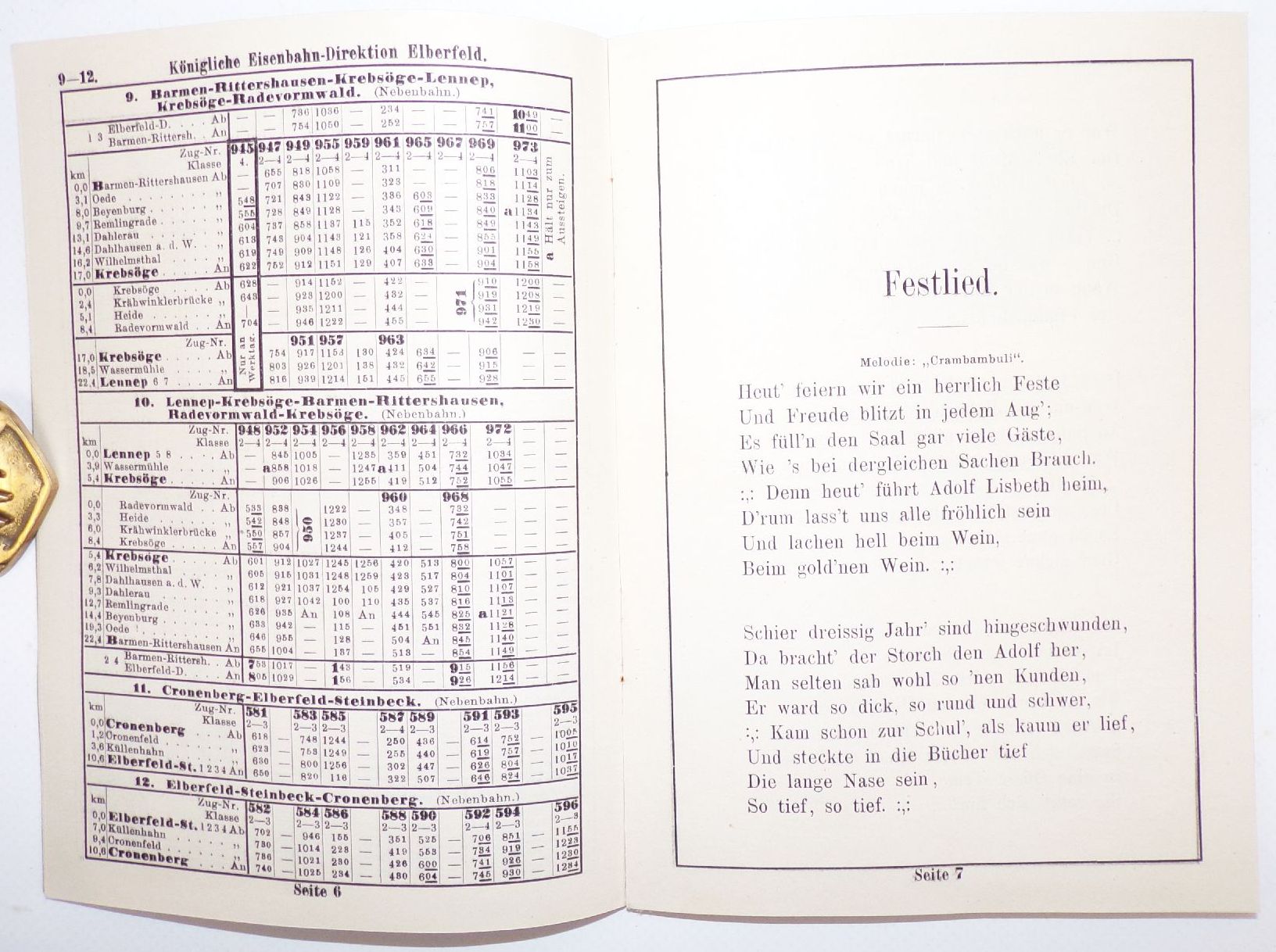 Taschenfahrplan Remscheid Elberfeld Solingen 1894 Vierwaldstädter See 