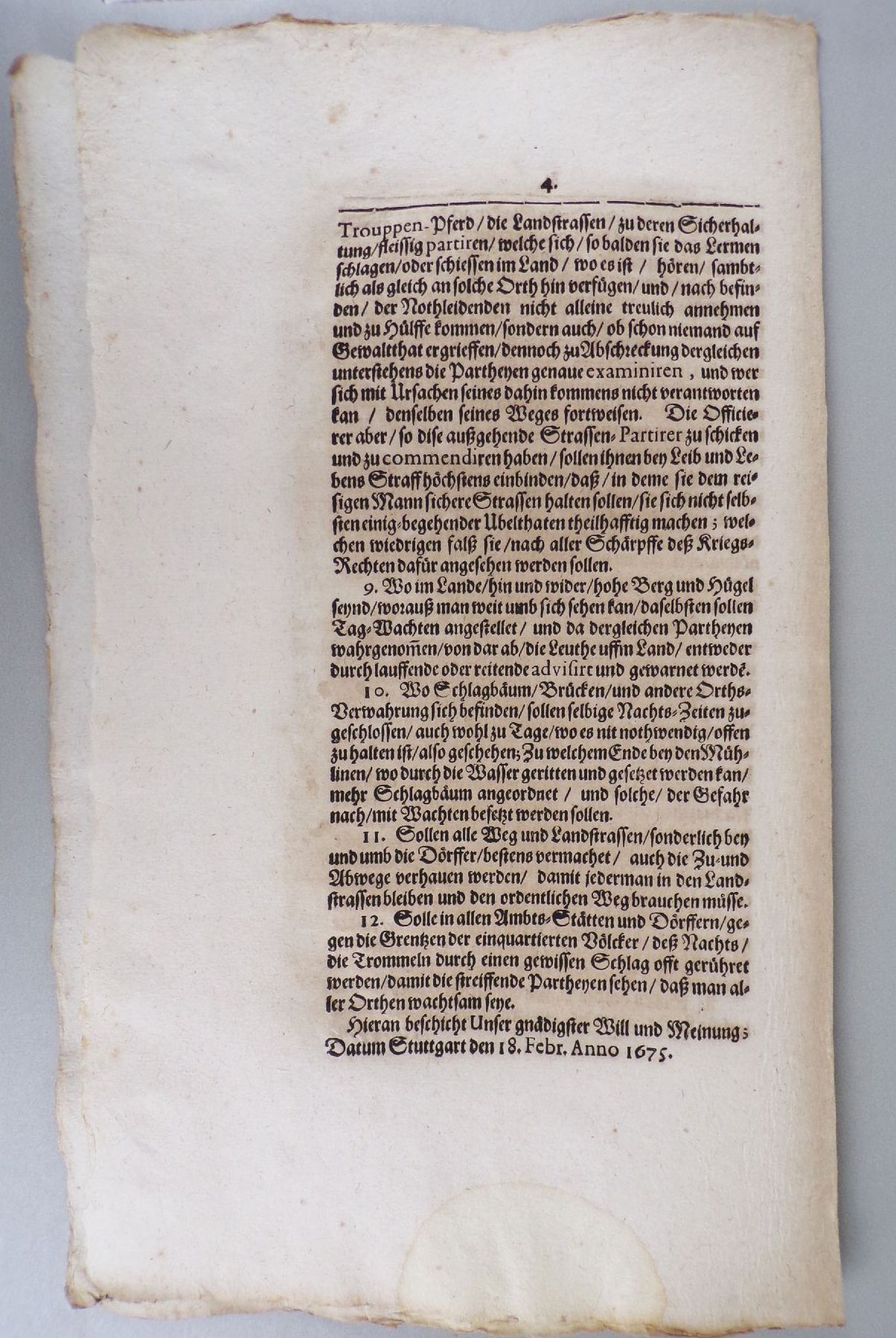 Edikt Wilhelm Ludwig Herzog zu Württemberg 1675 Stuttgart Räuber Pässe Edikt Wilhelm Ludwig Herzog zu Württemberg 1675 Stuttgart Räuber Pässe