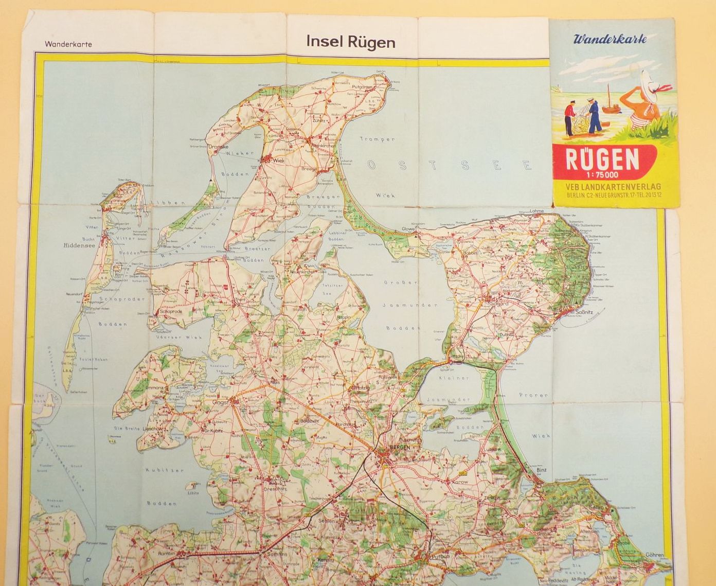 Alte Wanderkarte Rügen VEB Landkartenverlag DDR Landkarte