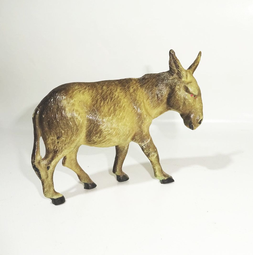 Alte Krippenfiguren 3 Stück Zelluloid Tiere Krippentiere Esel Ziege Schaf 