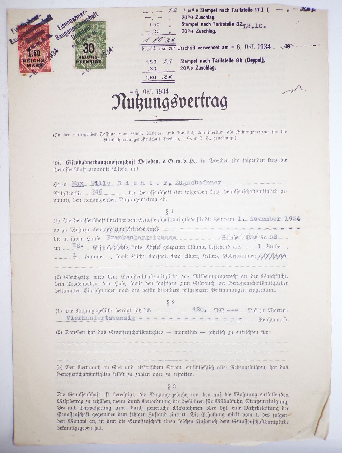 Eisenbahn Baugenossenschaft Dresden GmbH Geschäftsbericht 1937 Dokumente 