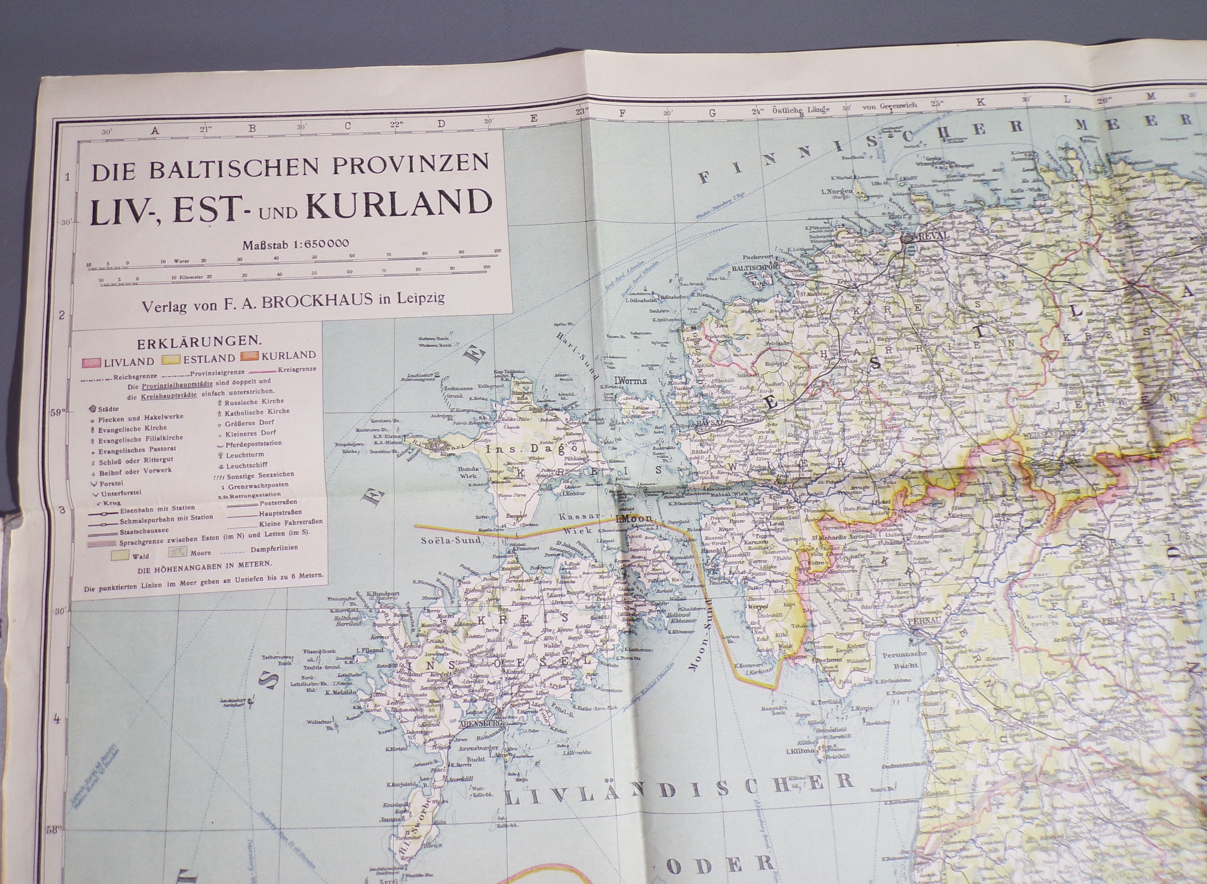 Karte der Baltischen Provinzen Kurland Estland Livland Brockhaus 1 Wk